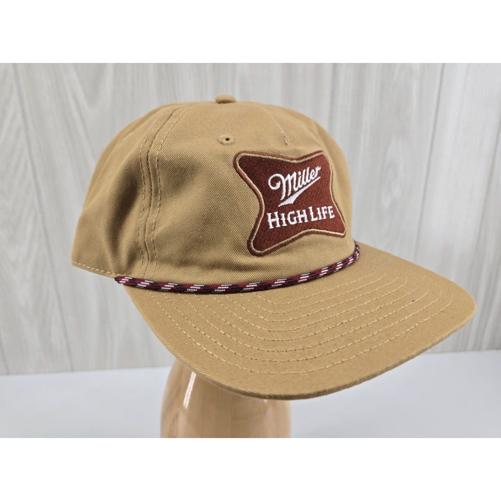 Vintage Miller High Life Hat Cap Snap Back Brown Khaki Rope Trucker Logo Beer Adult Mens Mens Cap Hat Time 80s Retro Size ONE SIZE - 3 Thumbnail