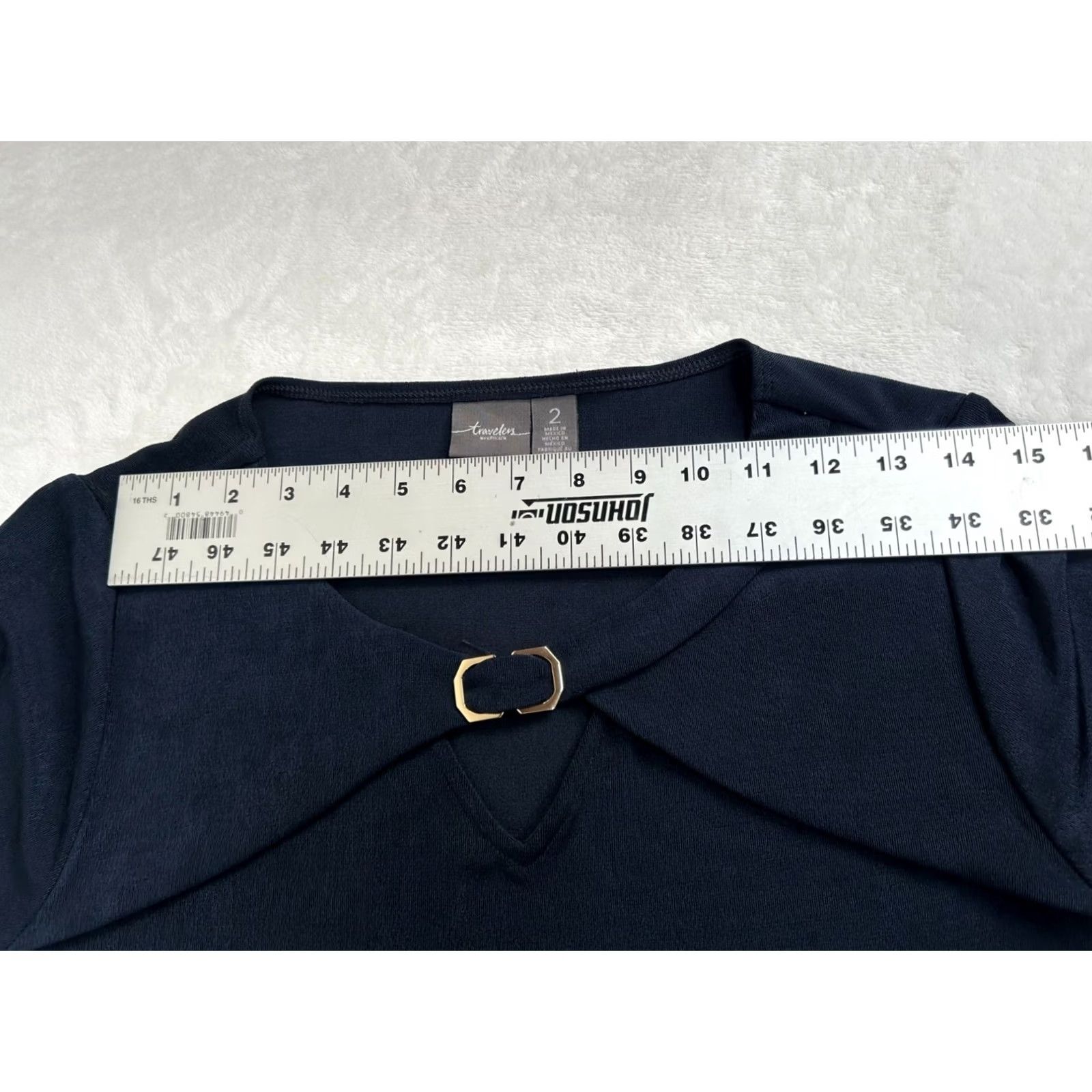 Vintage Chico's Travelers Flare Split Sleeve Top Size 2 Navy Slinky Knit Keyhole Neck Size XS / US 0-2 / IT 36-38 - 6 Thumbnail