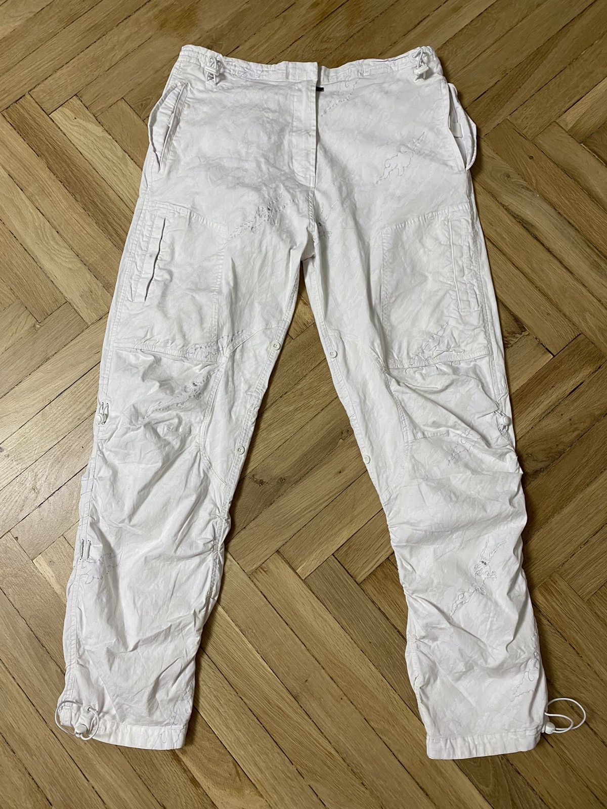 image of Maharishi White Dragon Prints Cargo Pants Y2K, Men's (Size 34)