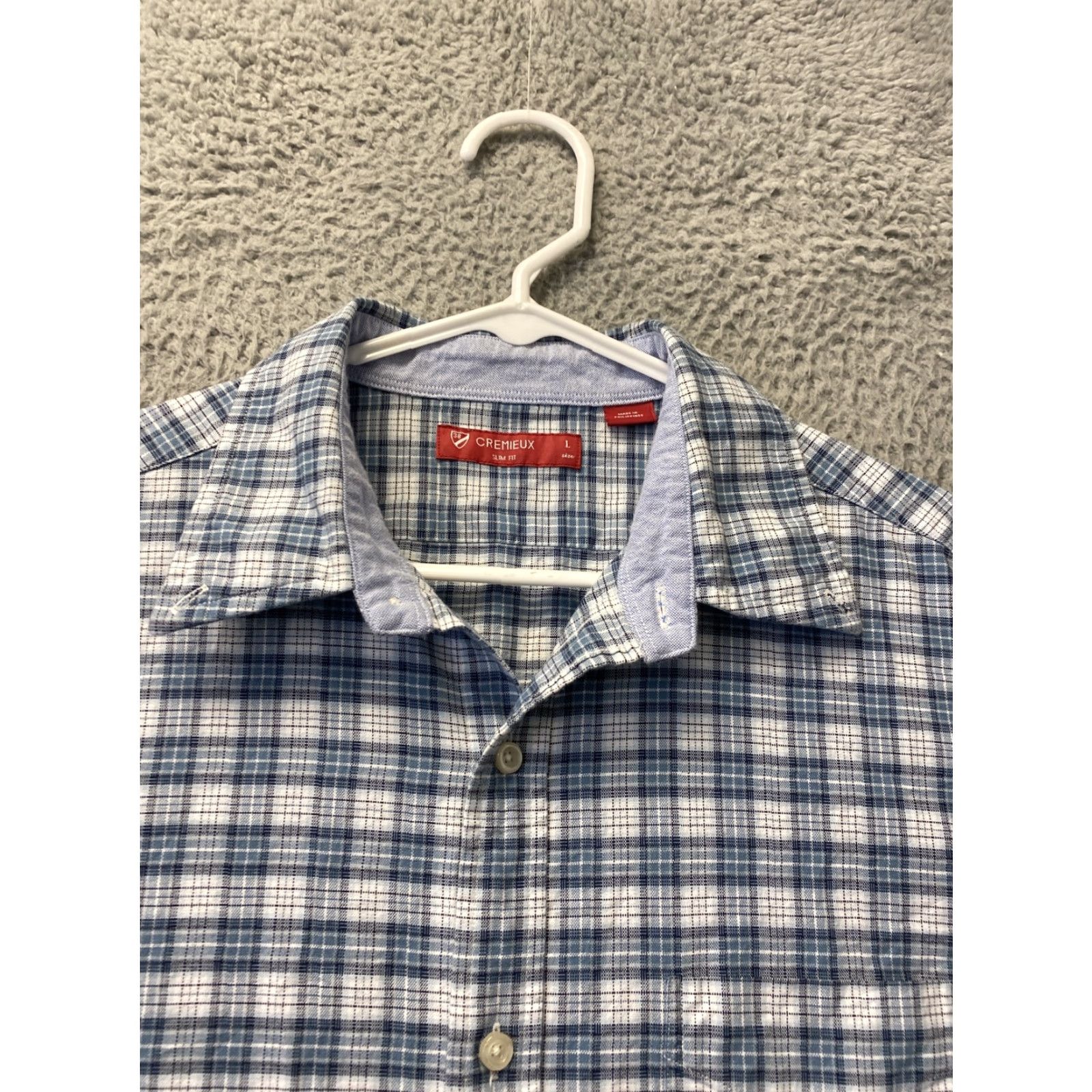 Cremieux DANIEL CREMIEUX Button-Up Shirt Mens Long Sleeve Plaid Slim Fit Gray Light Blue L Classic Size US L / EU 52-54 / 3 - 3 Thumbnail