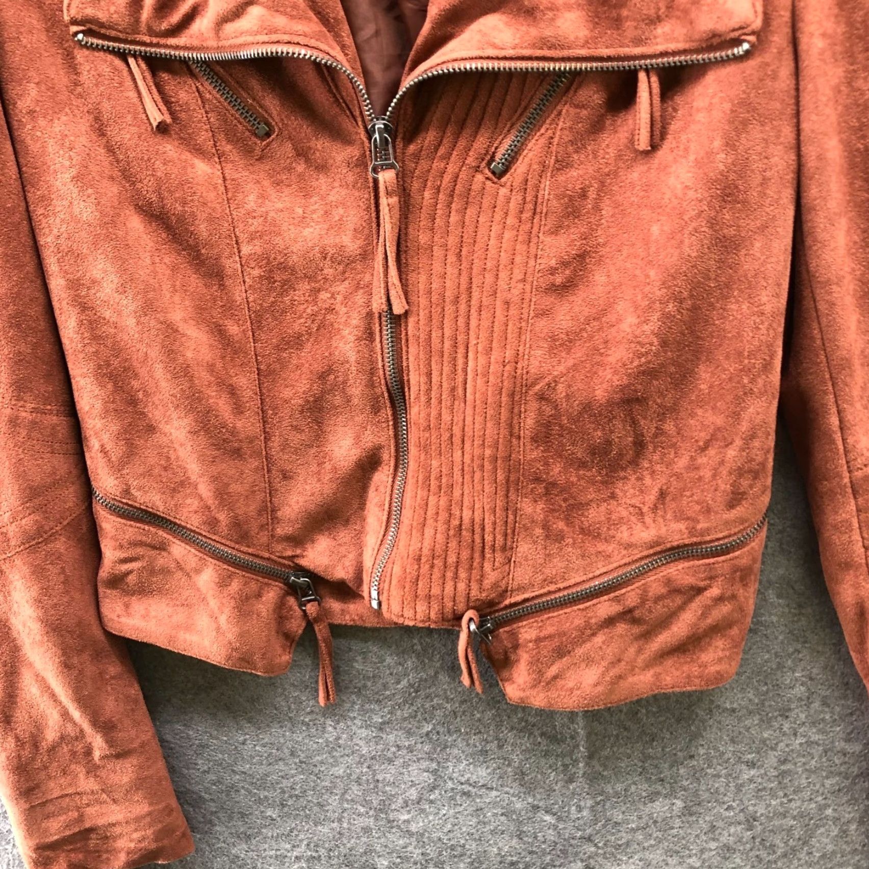 Lulus Lulus Moto Jacket Womens M Tan Brown Zip Faux Suede Jacket Short Coat Motorcycle Style Biker Casual Fall Winter Zip Size M / US 6-8 / IT 42-44 - 4 Thumbnail