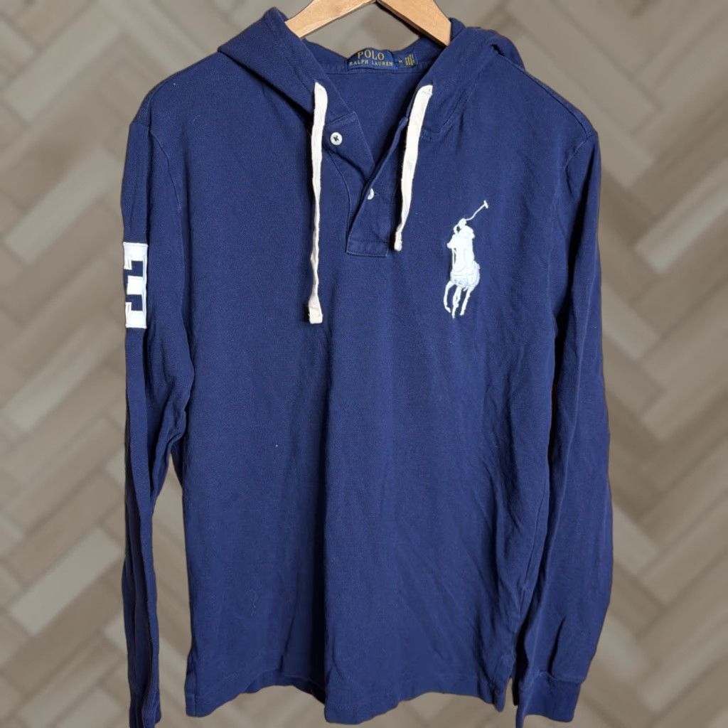 Polo Ralph Lauren VINTAGE Polo Ralph Lauren Shirt Mens M Navy Hooded Big Pony Crest #3 Long Sleeve Hoodie Size US M / EU 48-50 / 2 - 1 Thumbnail