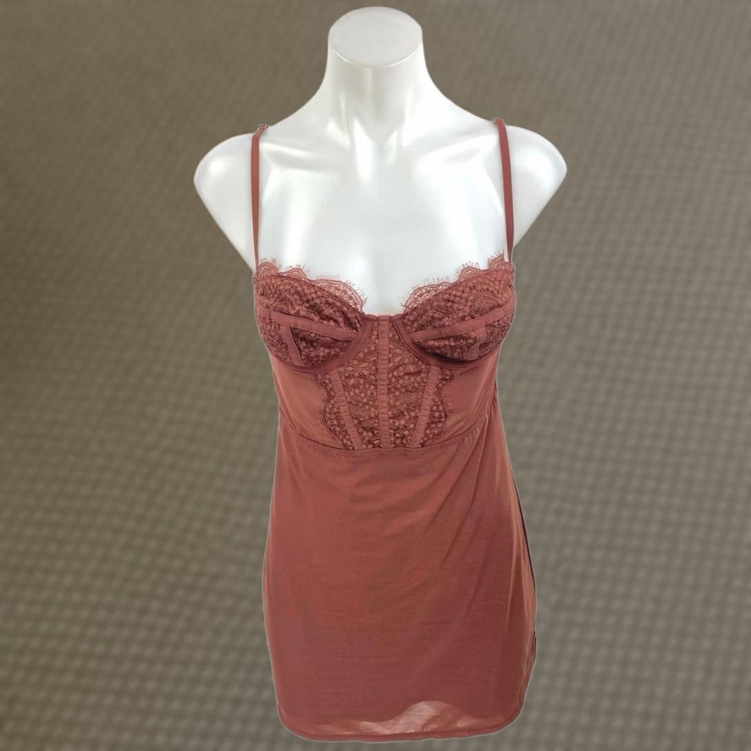 Urban Outfitters Urban Outfitters Dress Womens Size S Brown Lace Corset Bustier Mini Slip Sleeveless
