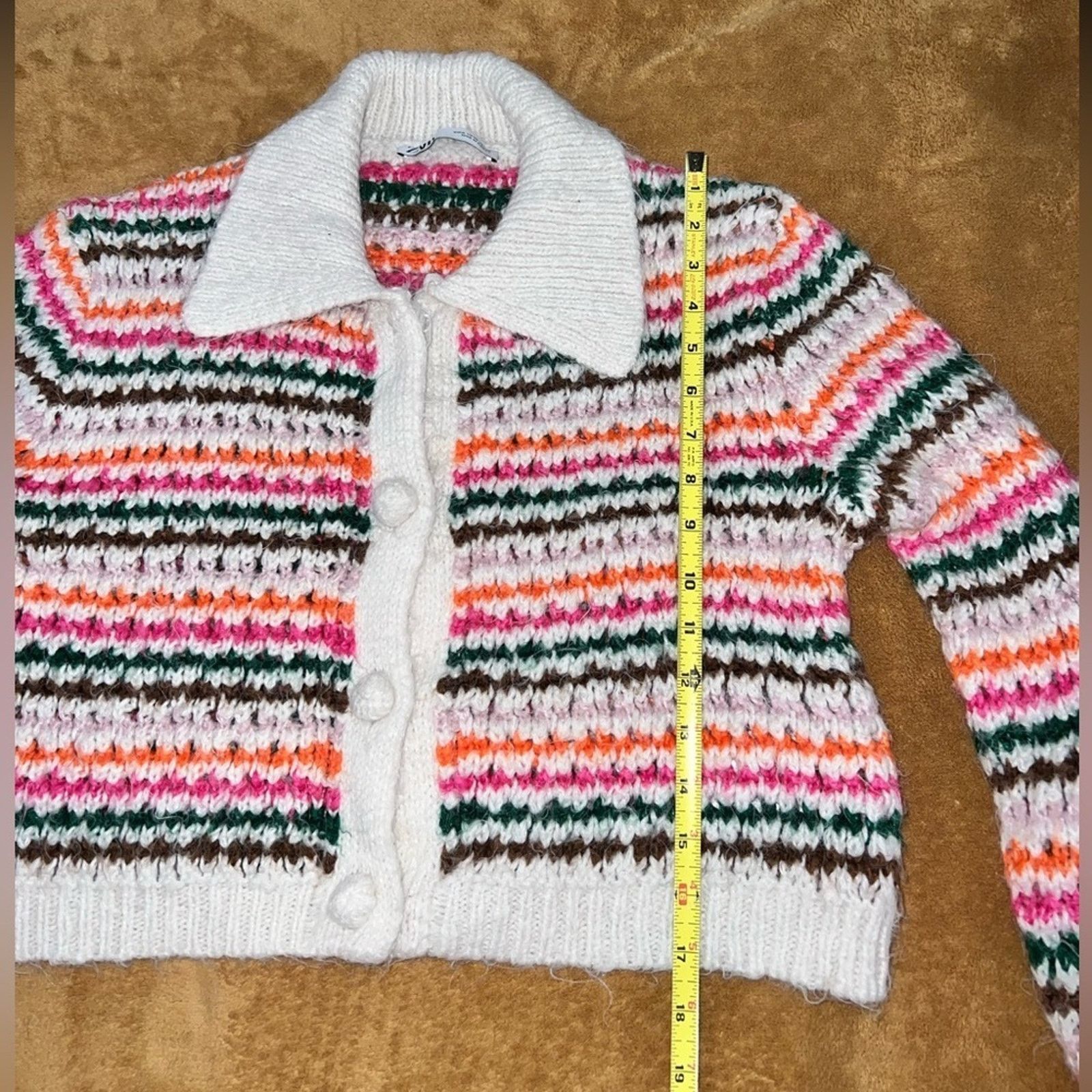 Zara Zara Knit Rainbow Stripe Button Up Cardigan Sweater Sz S Size S / US 4 / IT 40 - 6 Thumbnail
