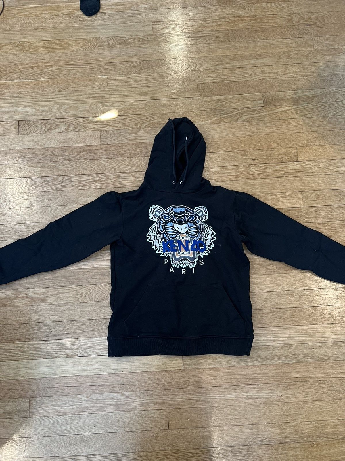 image of Kenzo Embroidered Tiger Logo Hoodie in Black, Men's (Size Small)