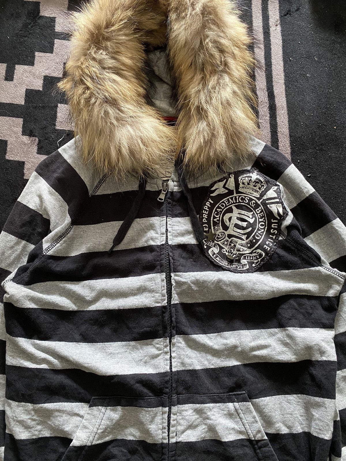 Le Grande Bleu (L.G.B.) E-junior striped faux fur hoodie japanese brand Size US L / EU 52-54 / 3 - 2 Thumbnail