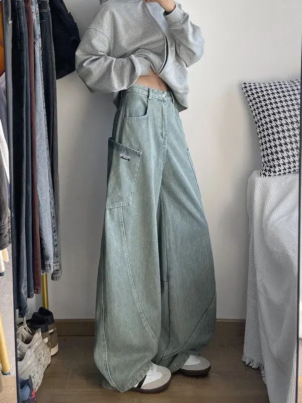 Japanese Brand Retro loose casual wide leg striped jeans Size US 32 / EU 48 - 6 Thumbnail