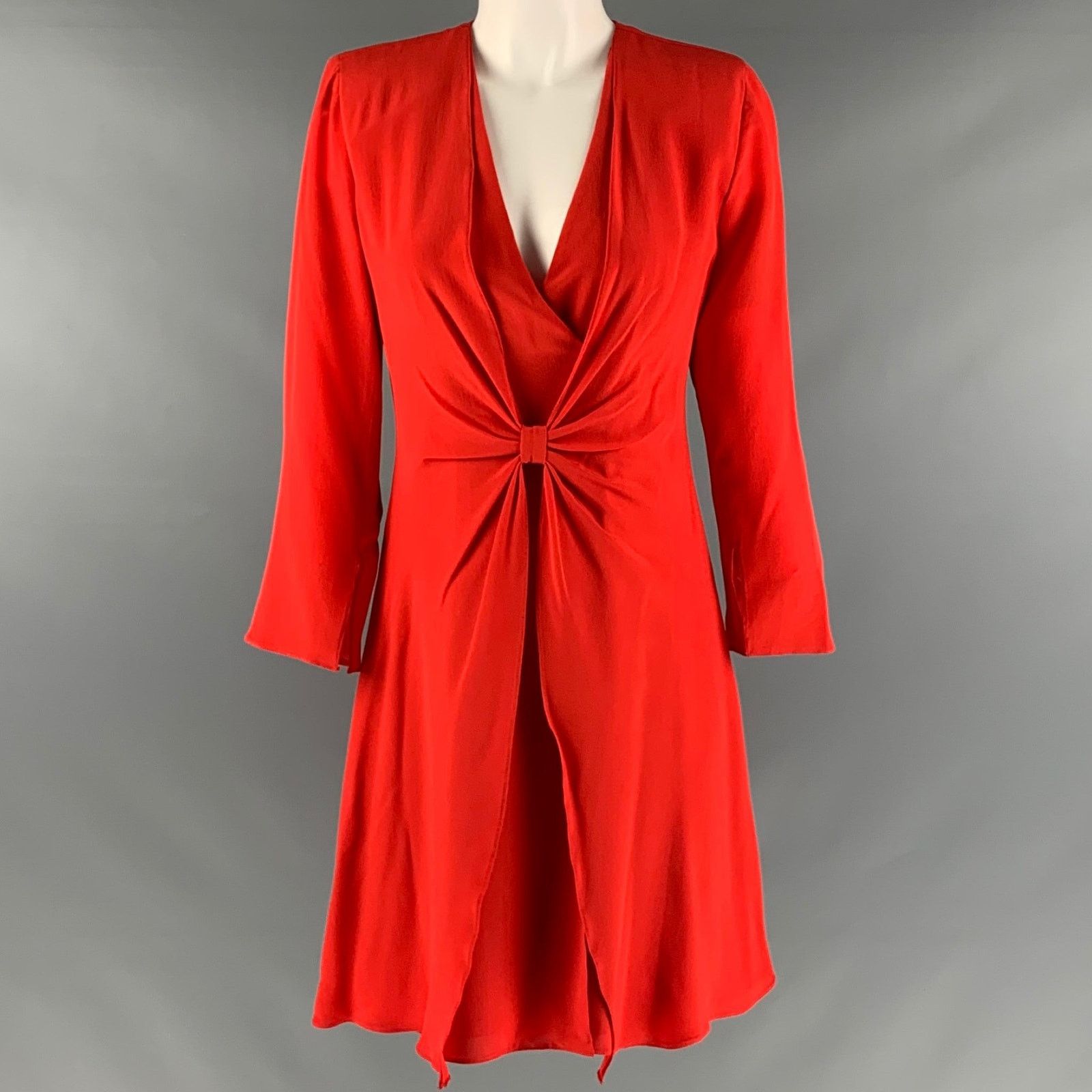 Emporio Armani EMPORIO ARMANI Size 4 Red Silk V Neck Knee Length Dress Size S / US 4 / IT 40 - 1 Thumbnail