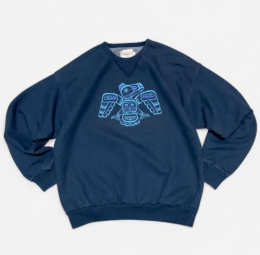 Vintage Vintage fuzzy stone wash native eagle art navy sweatshirt Size US M / EU 48-50 / 2 - 1 Thumbnail