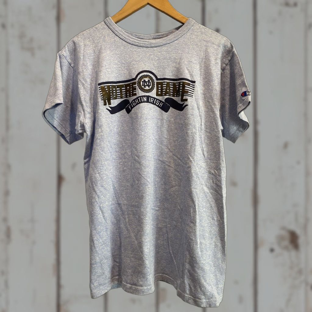 Champion VINTAGE Champion Notre Dame Short Sleeve Shirt Mens Large Gray Crew Neck Cotton Blend L Size US L / EU 52-54 / 3 - 1 Thumbnail