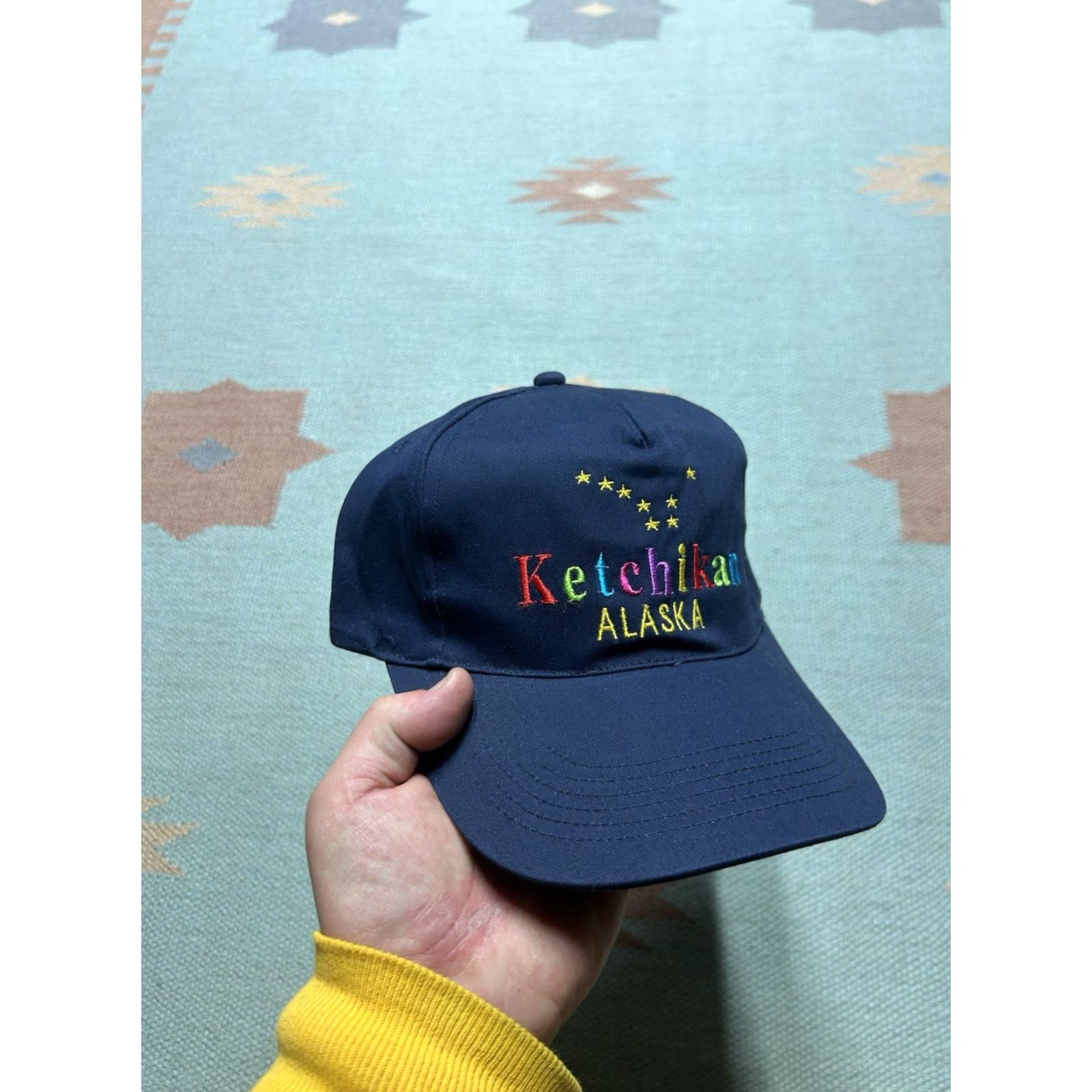 Rainbow VINTAGE Rainbow Snapback Cap Ketchikan Alaska Stars Big Dipper Flag Blue Rainbow Adjustable Men Cap Mens Size ONE SIZE - 2 Thumbnail