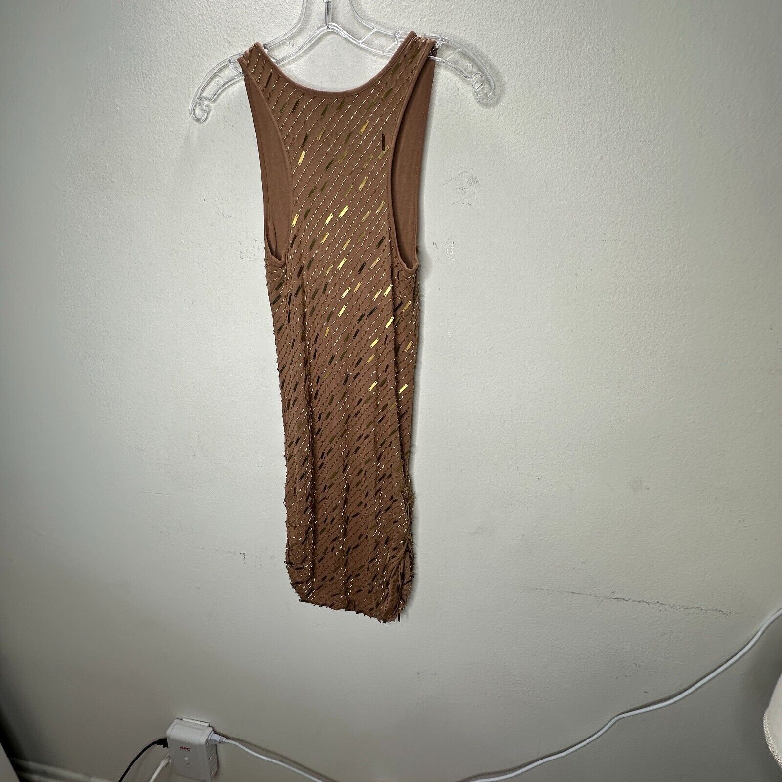 Haute Hippie Haute Hippie Brown Tank Mini Side Ruche Gold Bead Adornment Size XS / US 0-2 / IT 36-38 - 10 Thumbnail