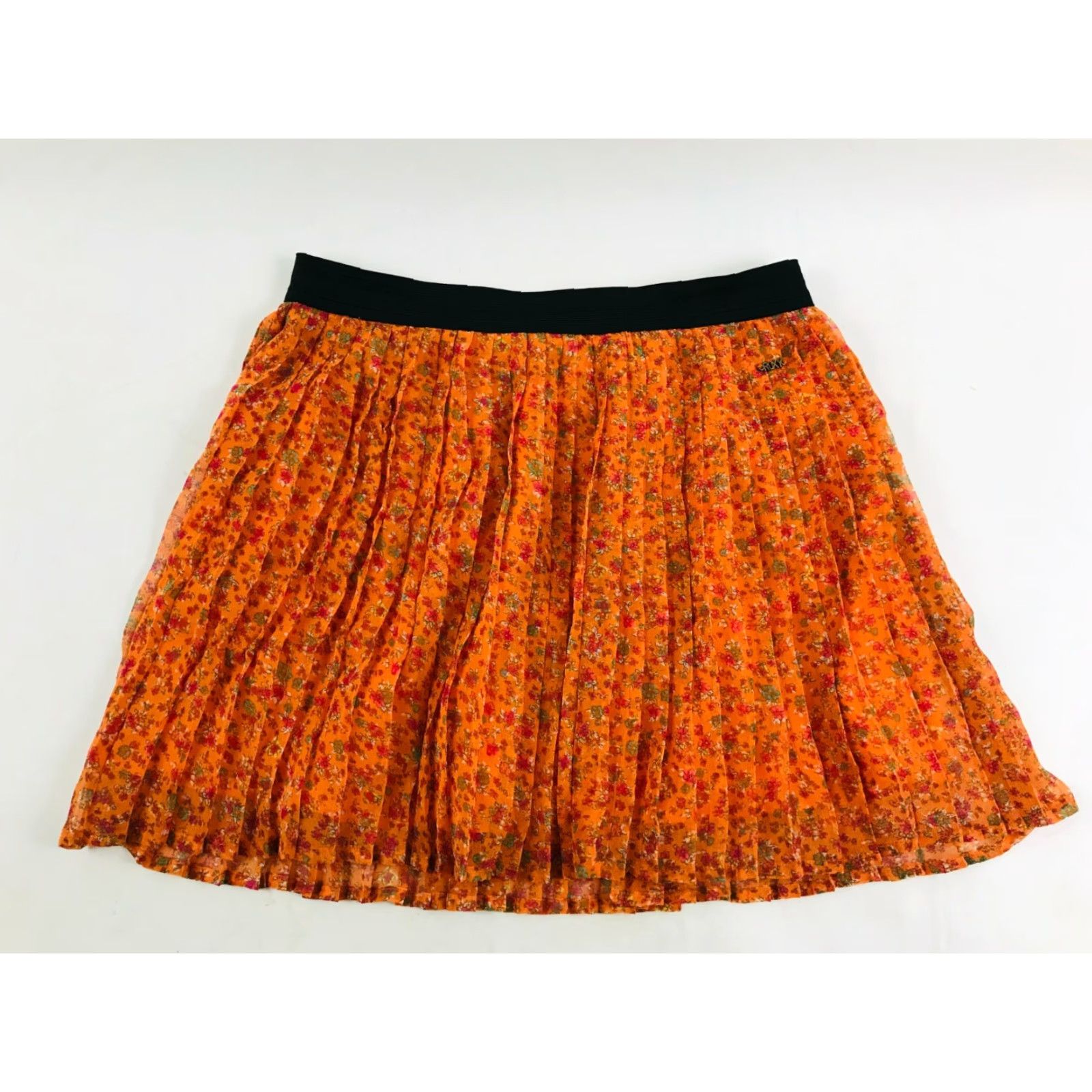Vintage Roxy Knife Pleated A-Line Mini Skirt Women's Size Small Orange Floral Print Skirt Size 28" / US 6 / IT 42 - 2 Thumbnail