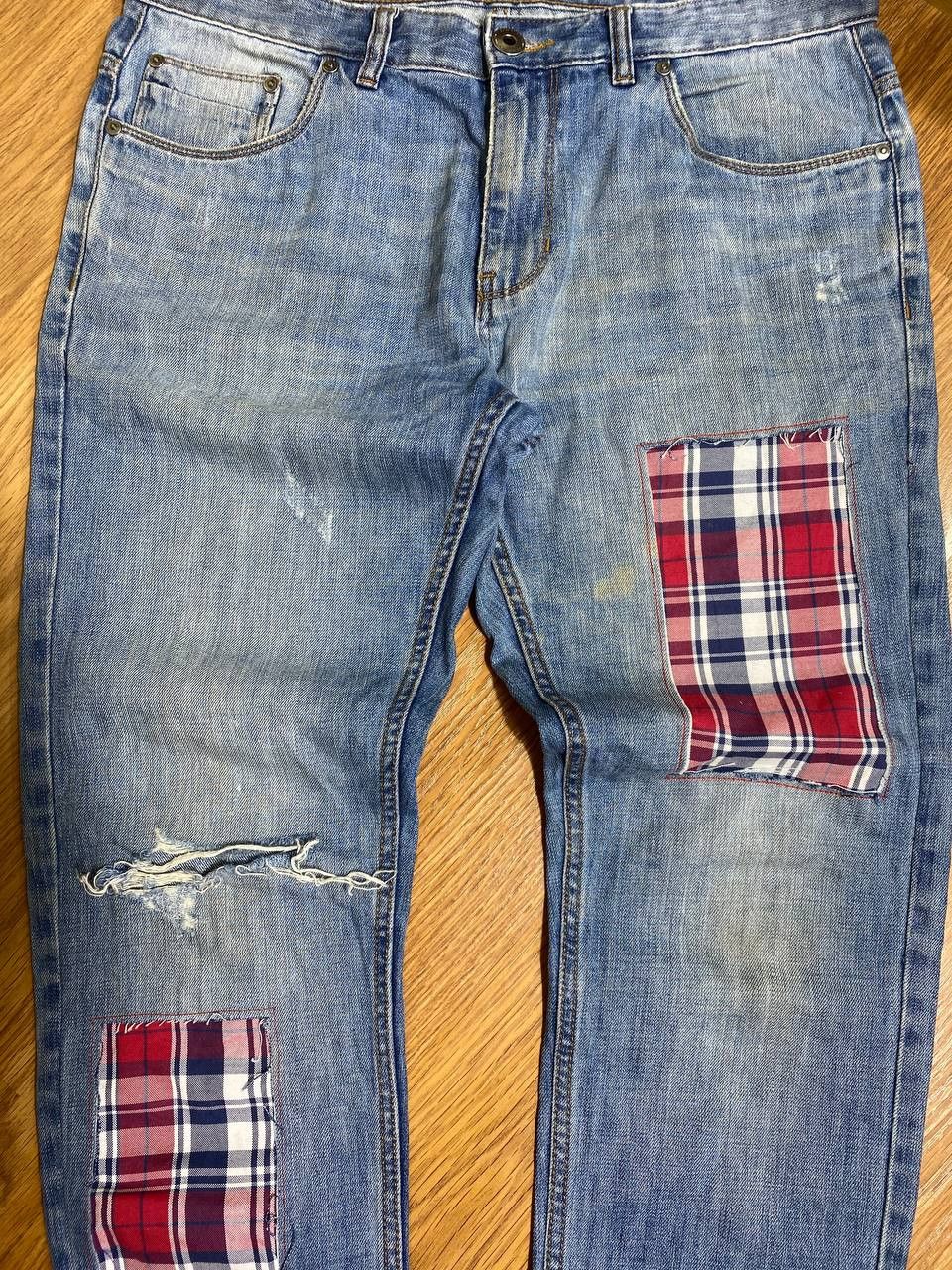 Japanese Brand Dirty Distressed Jeans Patchwork Painted Flared Baggy Size US 32 / EU 48 - 7 Thumbnail