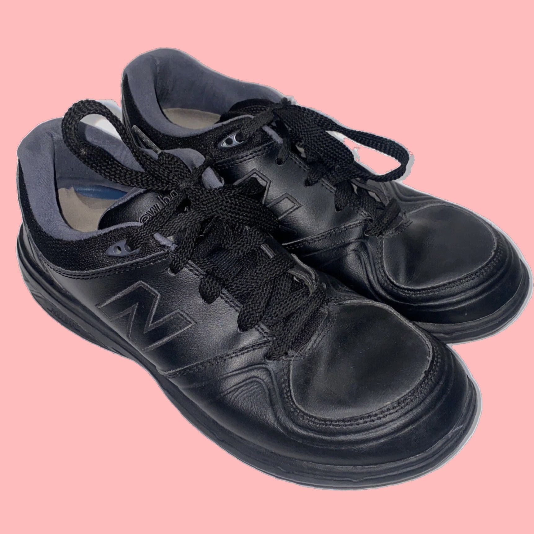 New Balance Mens Black Leather Athletic Shoes Size 10 Low Top Lace Up