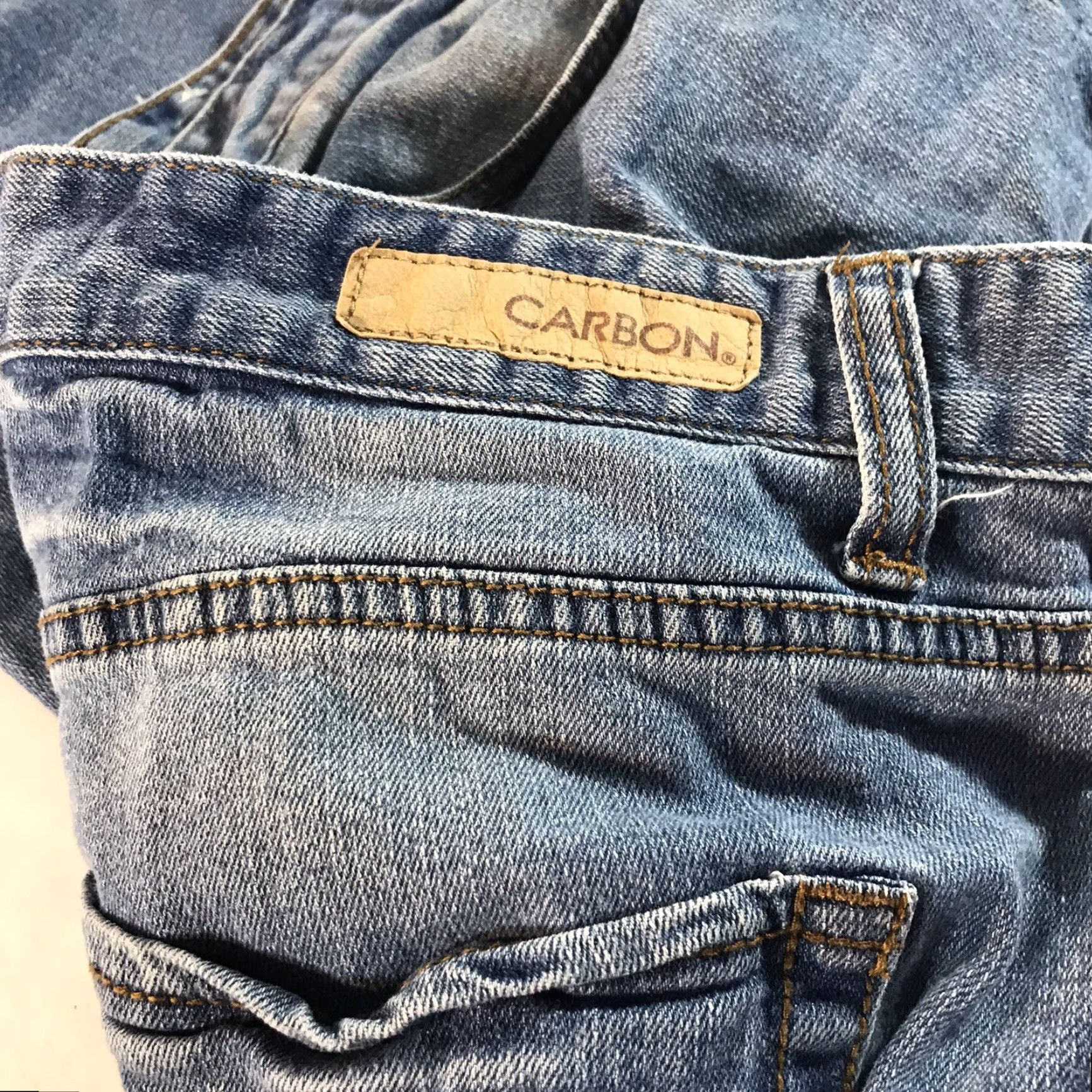 Carbon Carbon Slim Straight Flex Jeans Mens 34X30 Denim Blue Light Wash Distressed 5-Pocket Size US 34 / EU 50 - 3 Thumbnail