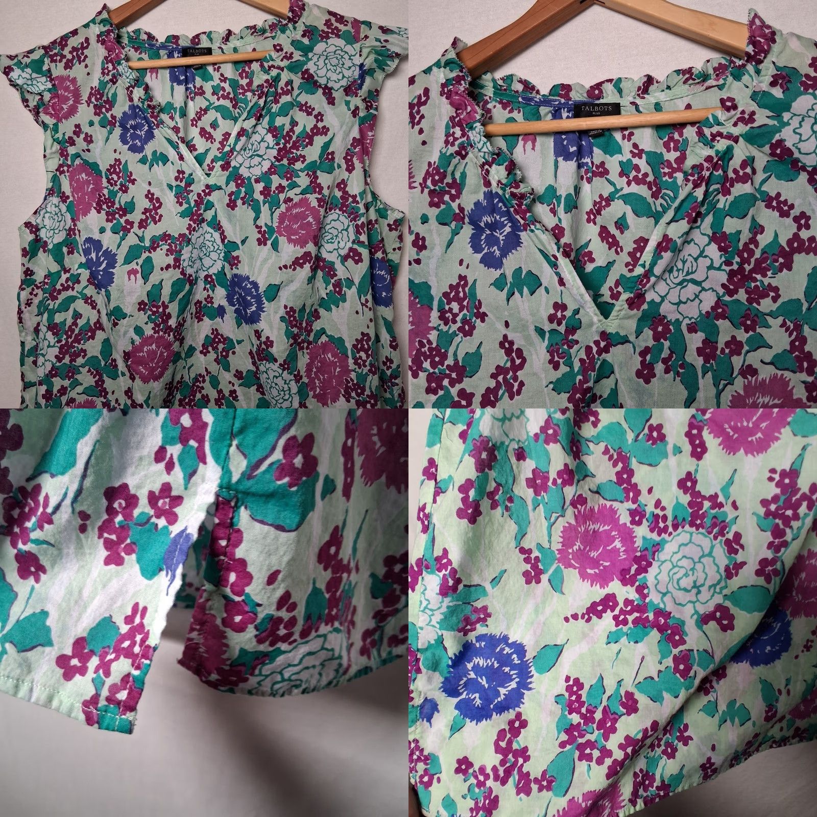 Talbots Talbots Blouse 1X Blue Purple Floral Sleeveless Ruffle V-Neck Pullover Shirt Women Plus Size Size XL / US 12-14 / IT 48-50 - 9 Thumbnail