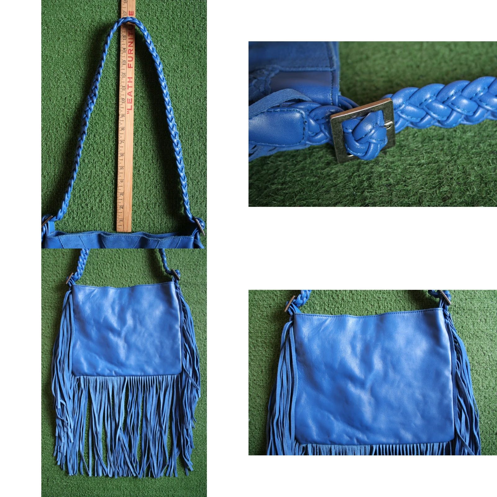 Vintage EMBER SKYE Leather & Suede Fringe Crossbody Bag - Cobalt Blue, Medium, Women's Shoulder/Shoulder Bag Size ONE SIZE - 8 Thumbnail
