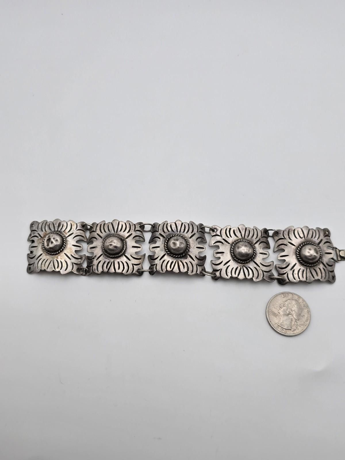 Other Vintage Mexican Silver Bracelet Hand-Stamped Floral 50s Size ONE SIZE - 1 Thumbnail