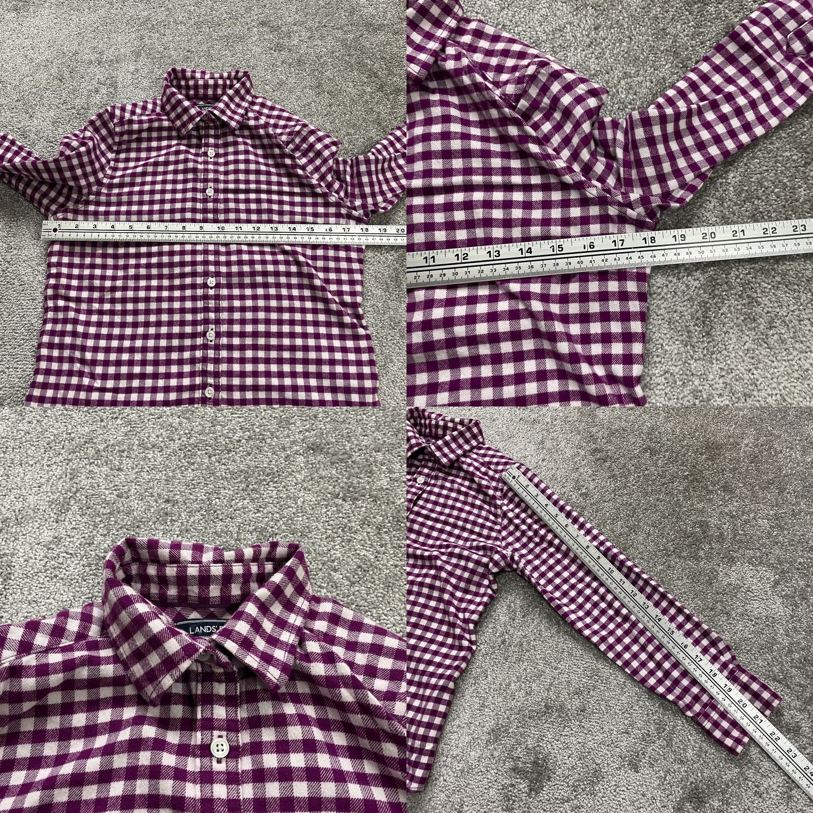 Lands' End Lands' End Button-Down Shirt Womens 2 Petite Purple Plaid Long Sleeve Casual Top Adult Petite Regular Fit 100% Cotton Womens Size XS / US 0-2 / IT 36-38 - 8 Thumbnail