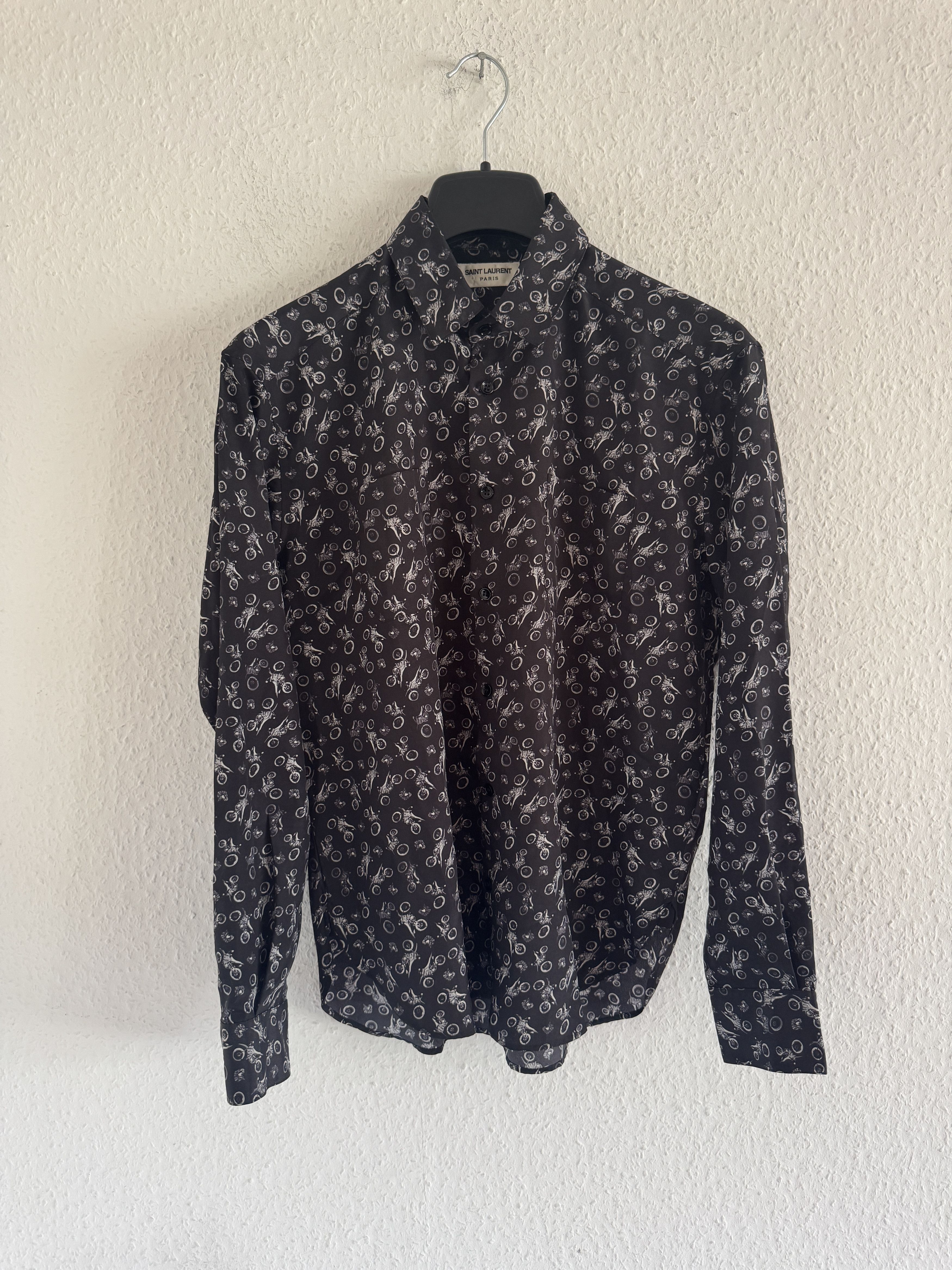 Saint Laurent Paris Motorcycle Graphic Silk Shirt Size US S / EU 44-46 / 1 - 1 Thumbnail