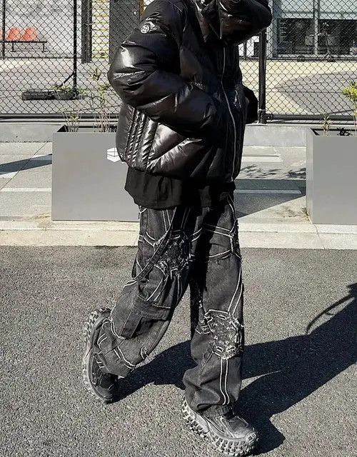 Japanese Brand × Jean Embroidery Black Oversized Loose Jeans Size US 32 / EU 48 - 4 Thumbnail