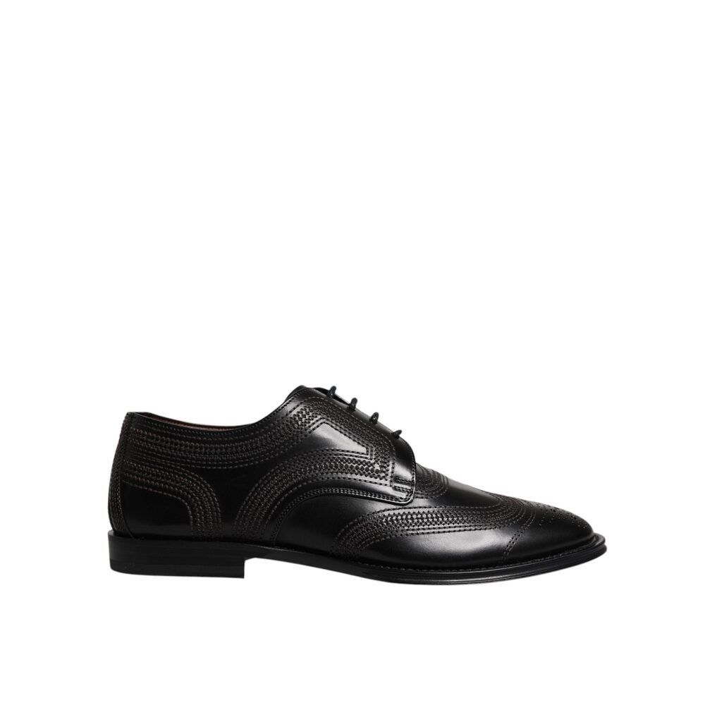Dolce & Gabbana Dolce & Gabbana Black Embroidered Classic Leather Derby Dres Size US 8 / EU 41 - 1 Thumbnail