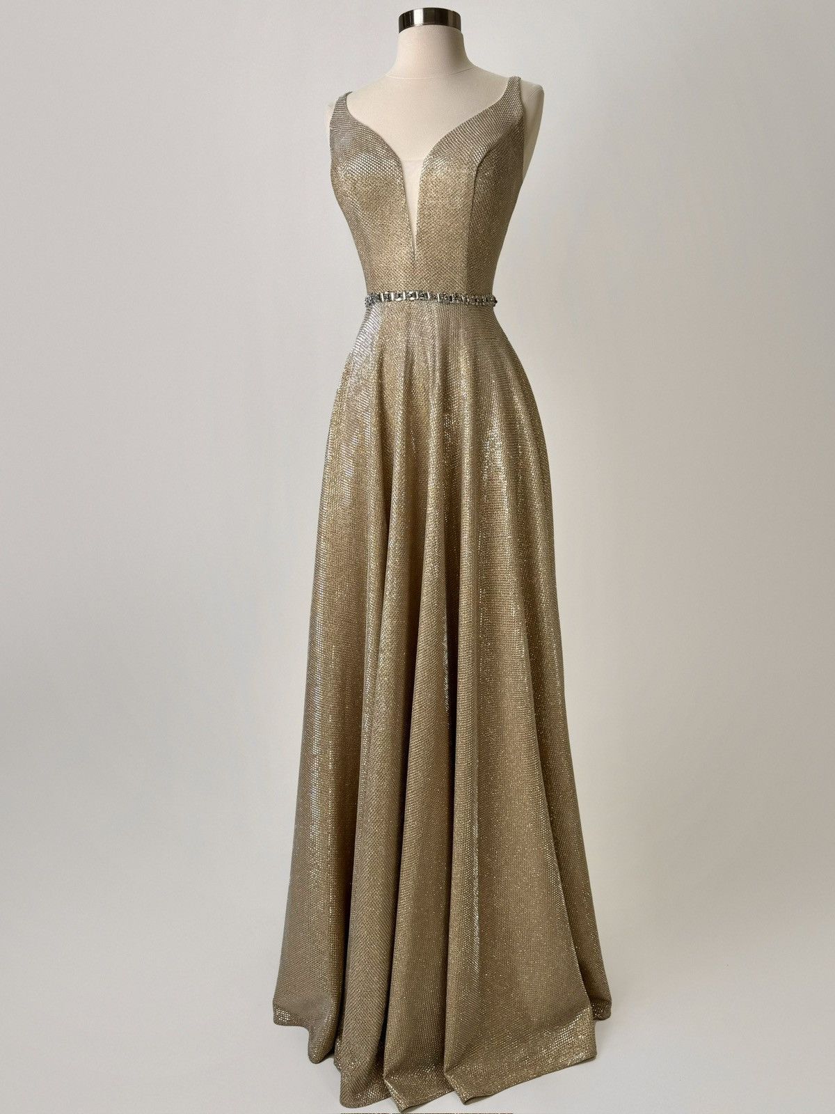 gold maxi prom dress Zapakasa Women Metallic Satin Gold Prom Dress with Slit A Line Pleated V  Neck Long Formal Dress main image 0