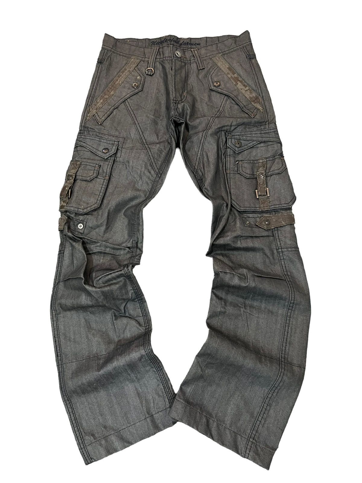 image of 14Th Addiction x Tornado Mart Nicole Club For Men Bondage Cargo Flared Pants in Dark Gray (Size 30)