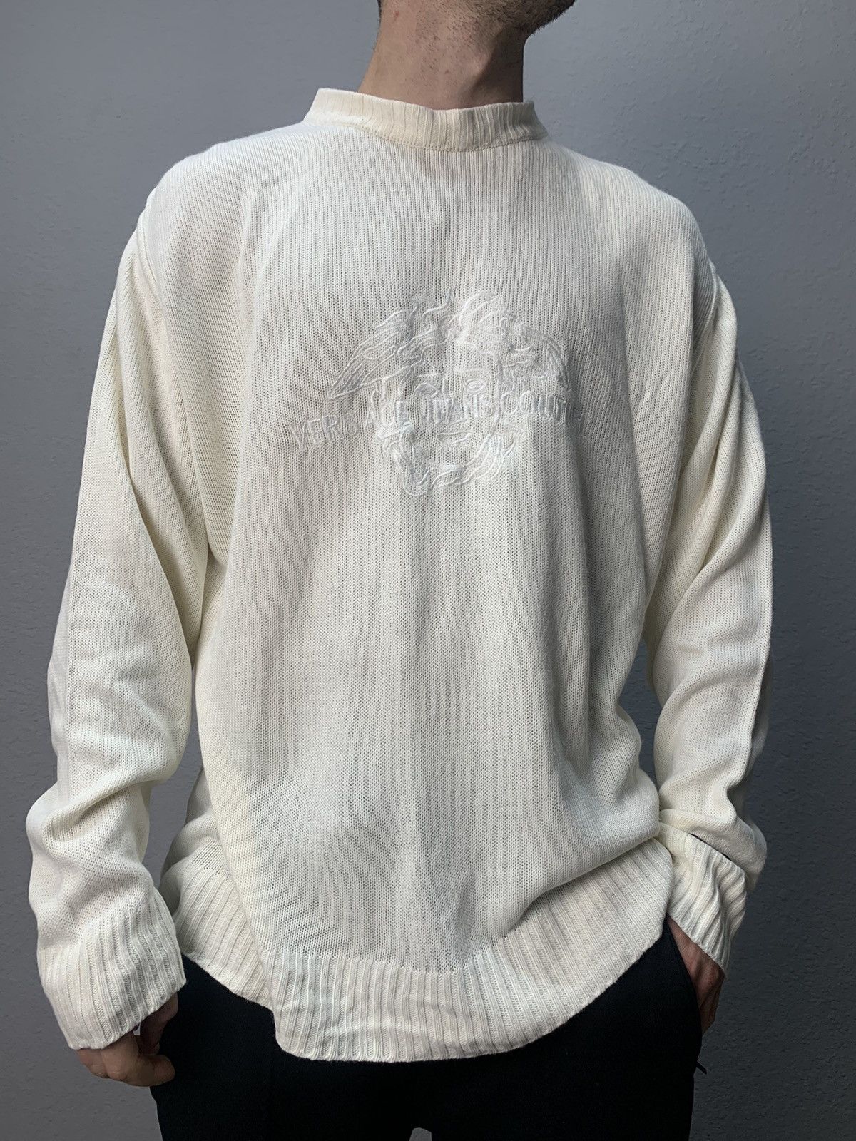 Versace Jeans Couture × Vintage Vintage Versace Jeans Couture Distressed Striped Sweater Y2K Size US XL / EU 56 / 4 - 2 Thumbnail