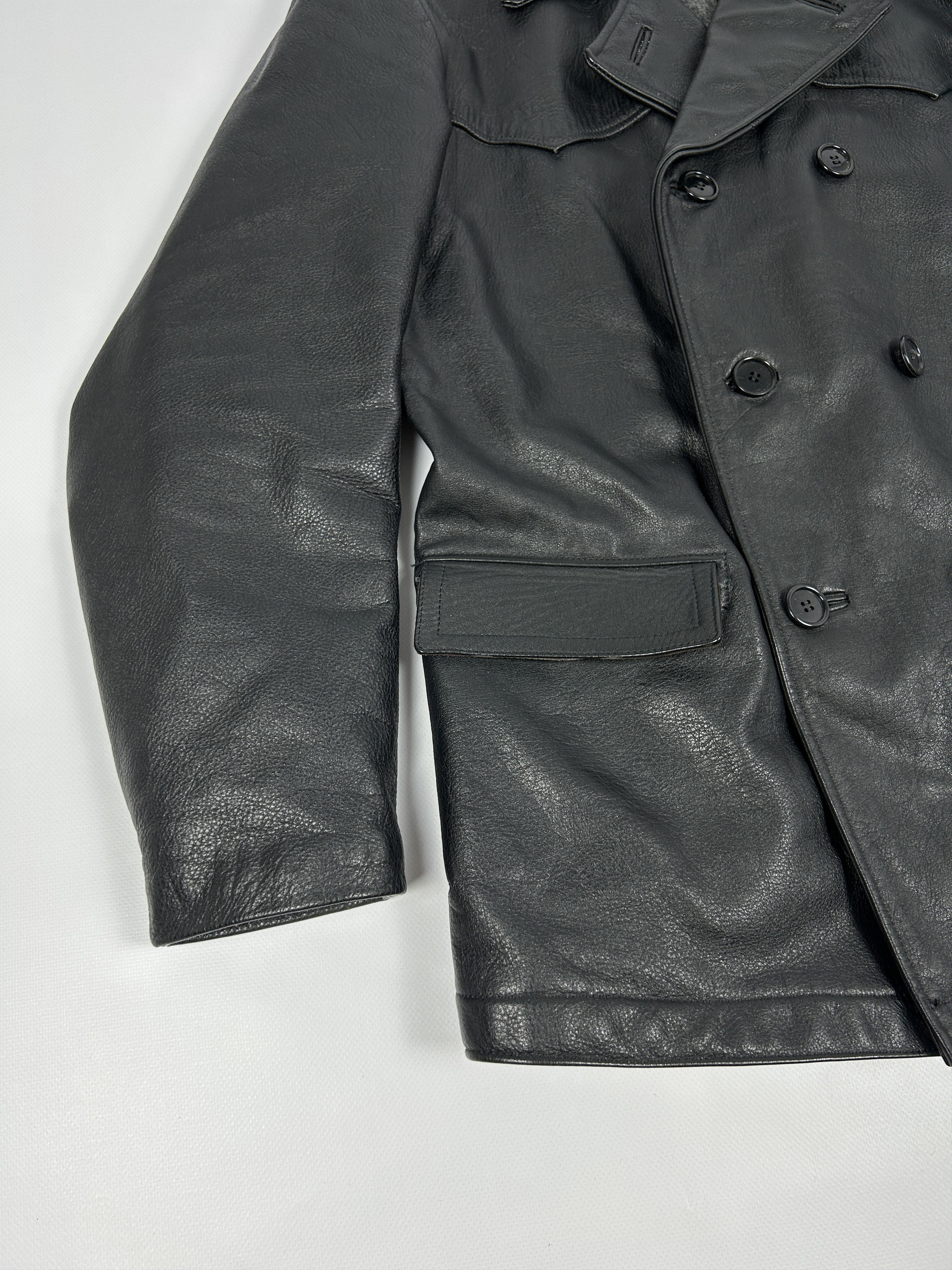 Genuine Leather Vintage black leather double breasted peacoat Size US L / EU 52-54 / 3 - 5 Thumbnail