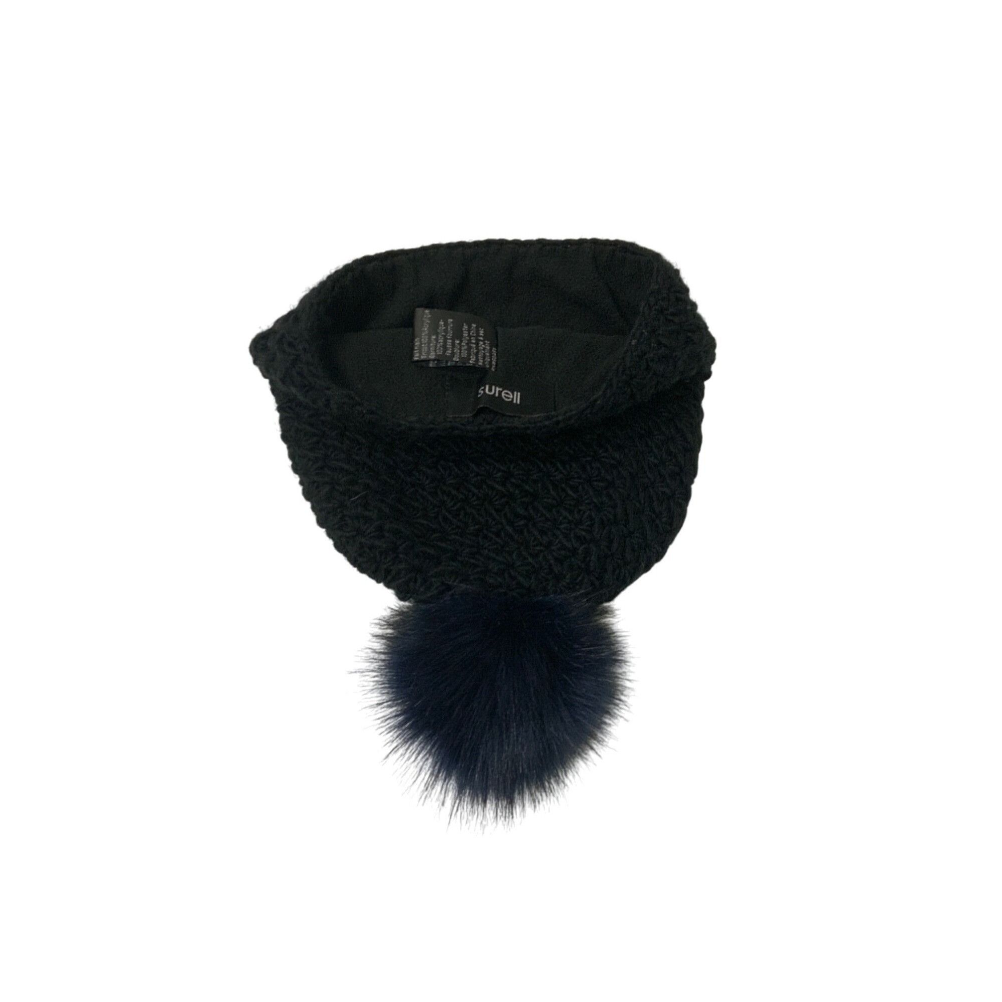Other Surell Hand-Knit Black Beanie With Midnight Blue Faux Fox Fu Size ONE SIZE - 3 Thumbnail