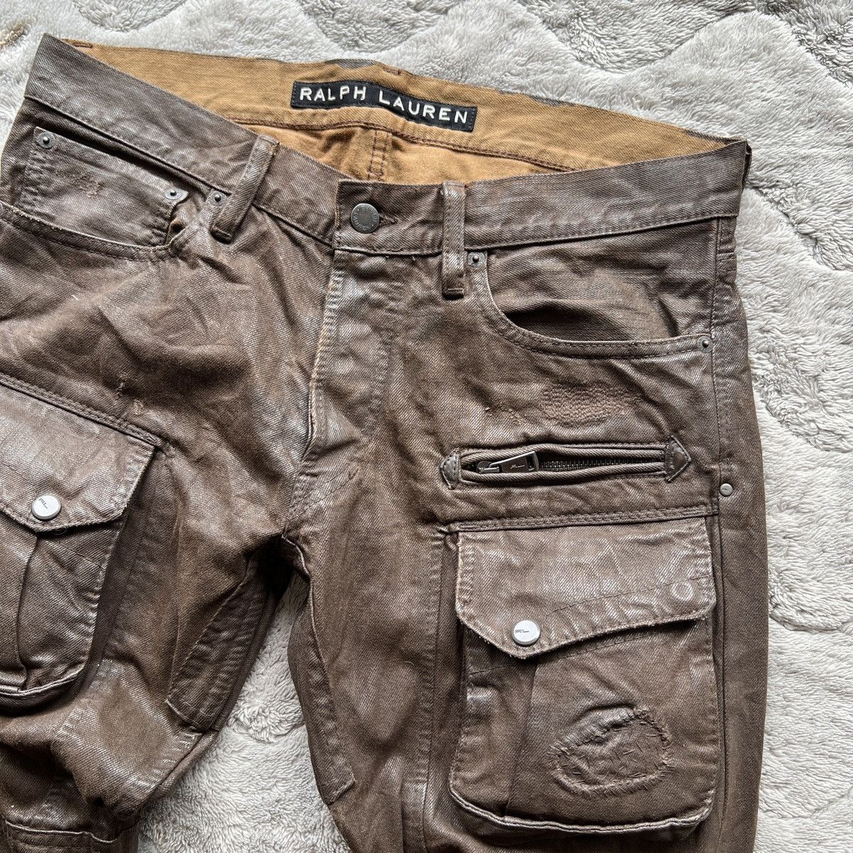Ralph Lauren 🔥 Ralph Lauren Coated Cargo Pants Brown Tactical Utility Size US 31 - 10 Thumbnail