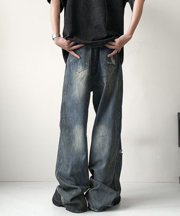 Vintage Men's American Distressed Wide-Leg Street Washed Denim Jeans Size US 32 / EU 48 - 4 Thumbnail