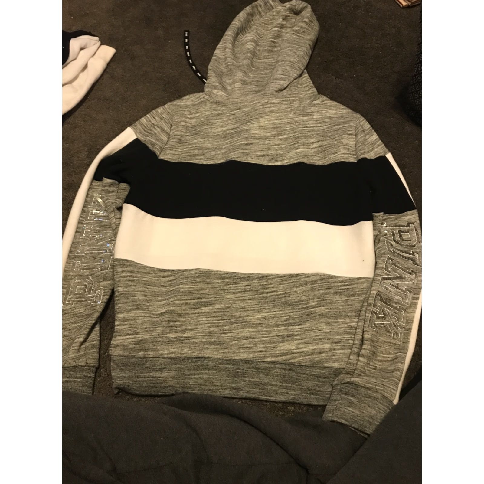Vintage Victoria Secret PINK Women's Hooded Pullover Sweatshirt M Light Gray Bling Size M / US 6-8 / IT 42-44 - 6 Thumbnail
