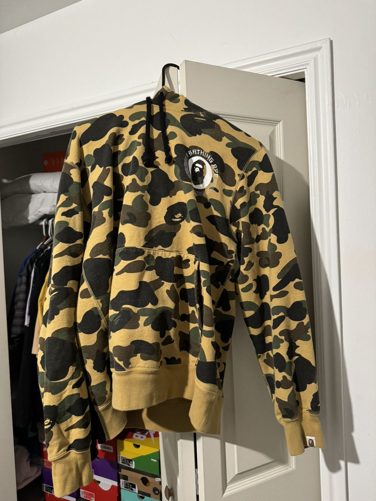 image of Bape 1St Camo Pullover Hoodie in Yellow, Men's (Size XL)