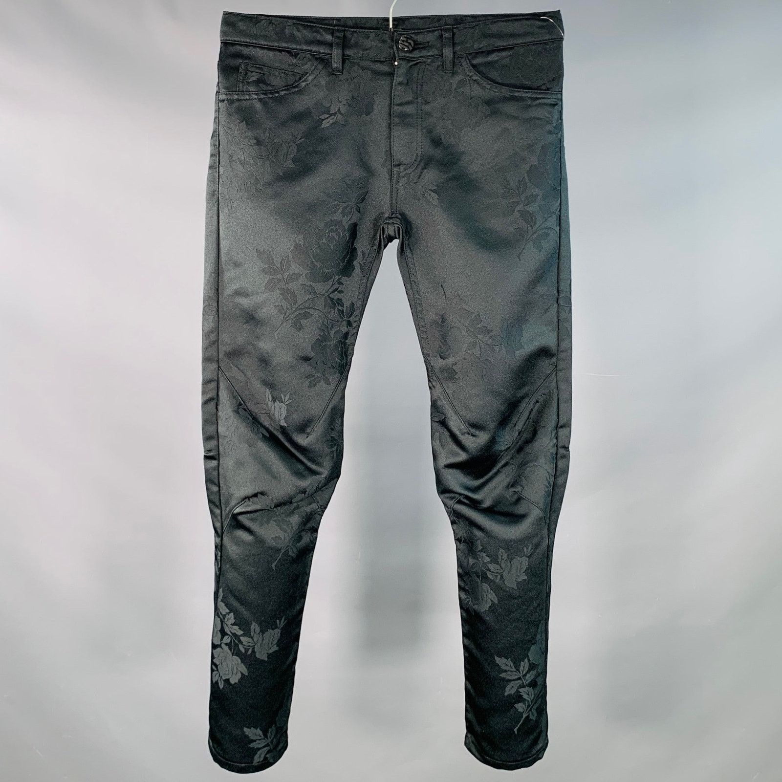 Comme des Garcons Homme Plus Size S Black Floral Jacquard Satin Tapered Casual Pants Size US 32 / EU 48 - 1 Thumbnail