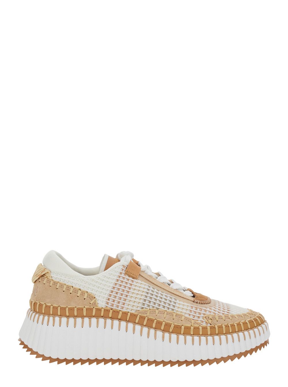 'Nama' Beige Sneaker with All-Over Stitching in Fabric Woman