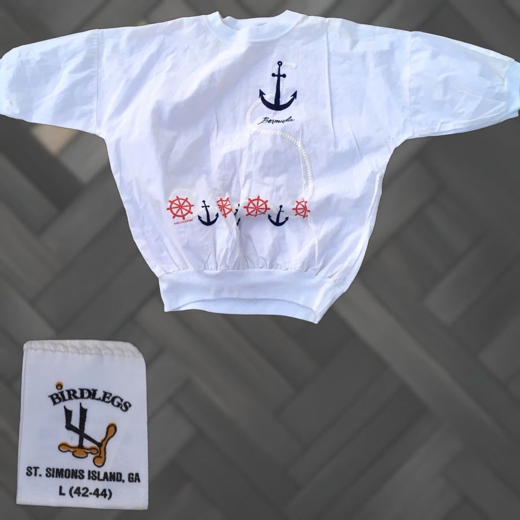 Nautica VINTAGE Birdlegs Navy Ship Wheel Anchor Rope 1987 T-Shirt White L Mens 1980s Graphic Tee Shirt Bermuda Nautical Size US L / EU 52-54 / 3 - 1 Thumbnail