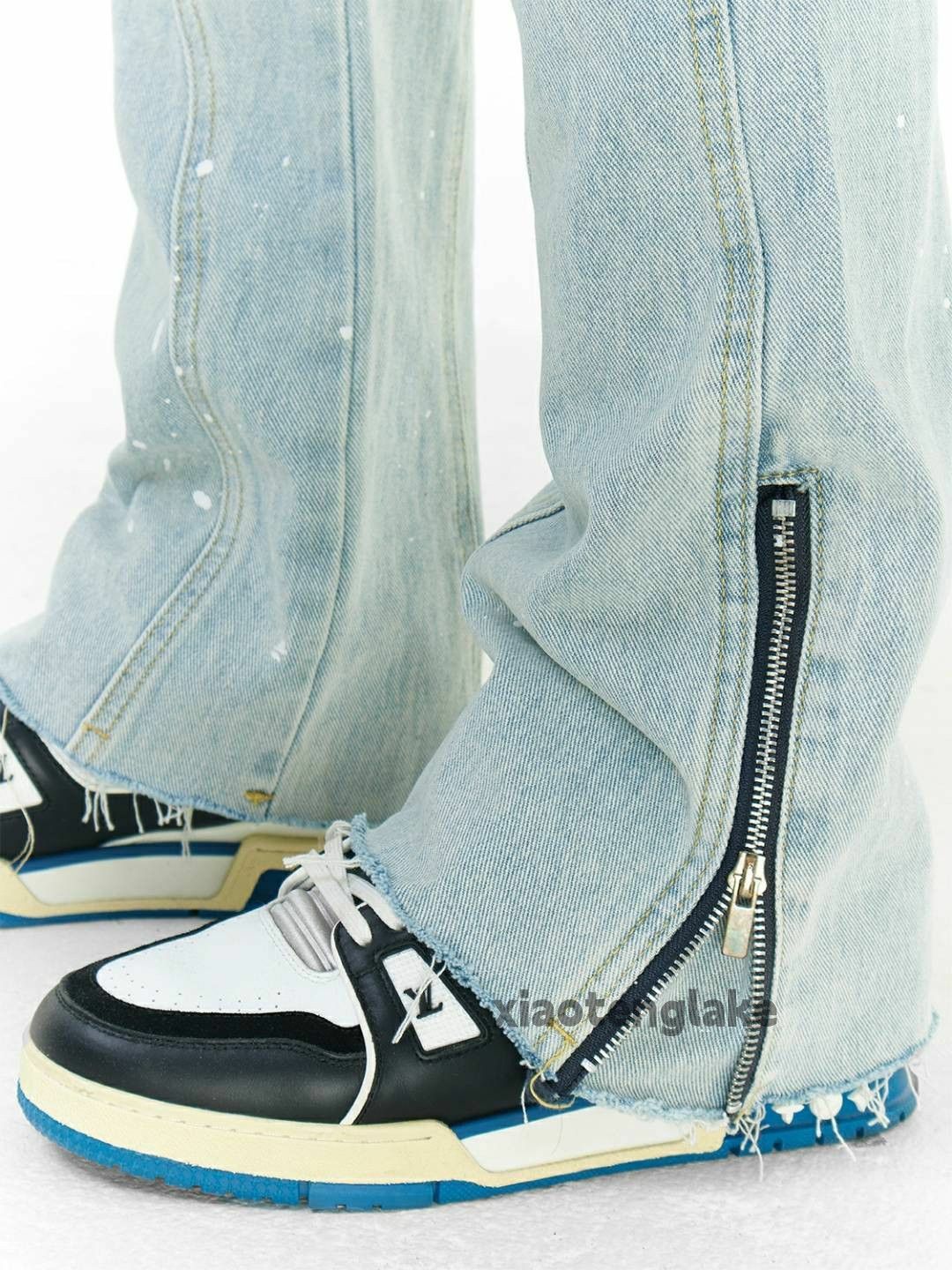 Jean × Vintage washed faded patchwork carpenter paint flared jeans Size US 30 / EU 46 - 3 Thumbnail