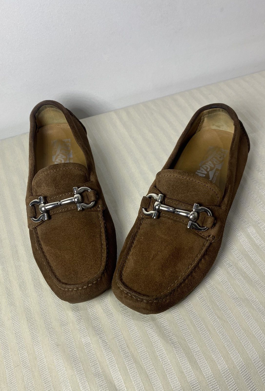 Salvatore Ferragamo Gancini Brown Suede Loafers by Salvatore Ferragamo Size US 5.5 / IT 35.5 - 1 Thumbnail