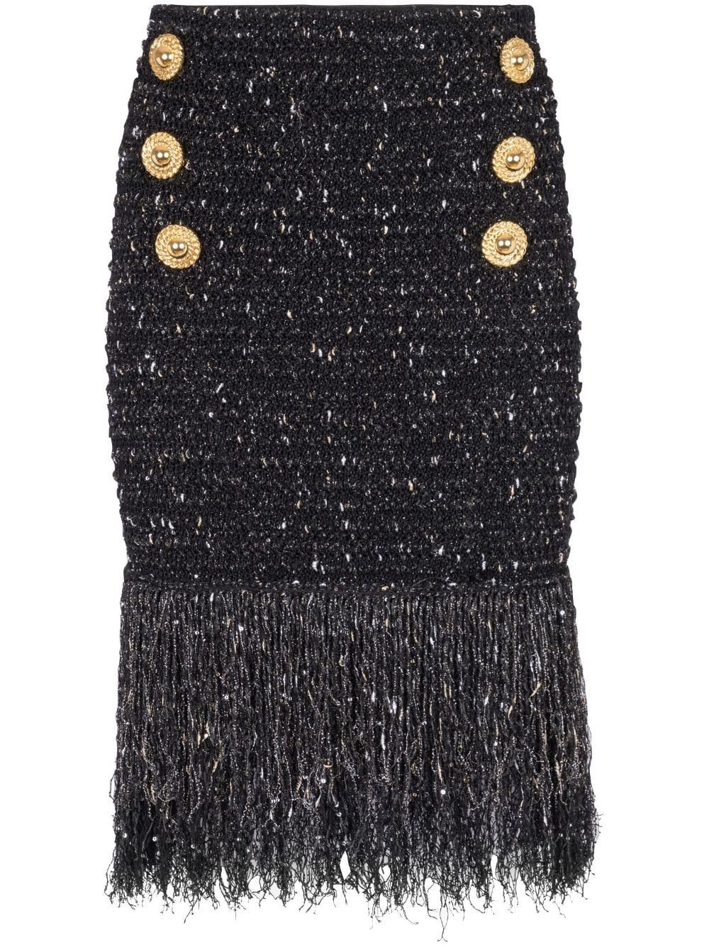 Balmain BUTTONED FRINGED TWEED SHORT SKIRT Size 27" / US 4 / IT 40 - 1 Thumbnail