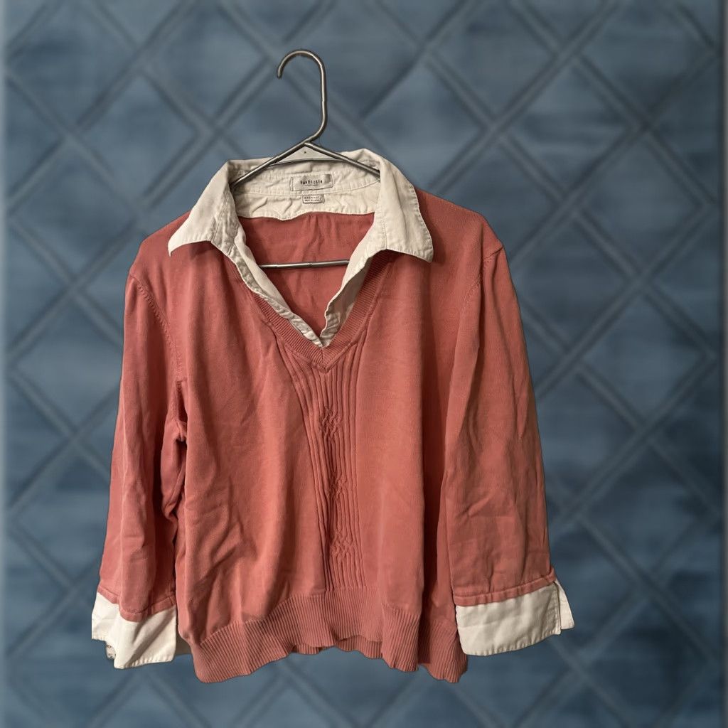 Van Heusen Van Heusen Womens Size XXL Pink Collared Layered V-Neck Pullover Sweater Size XXL / US 16-18 / IT 52-54 - 1 Thumbnail
