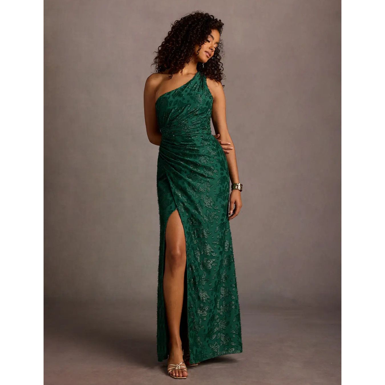 NWT Azazie Georgina Emerald One-Shoulder Maxi Dress Size 10