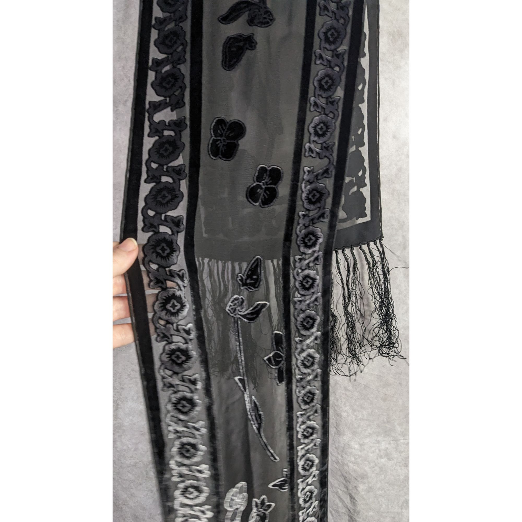 Other Vintage Gothic Burnt Velvet Floral Scarf With 7-Inch Fringe Size ONE SIZE - 9 Thumbnail