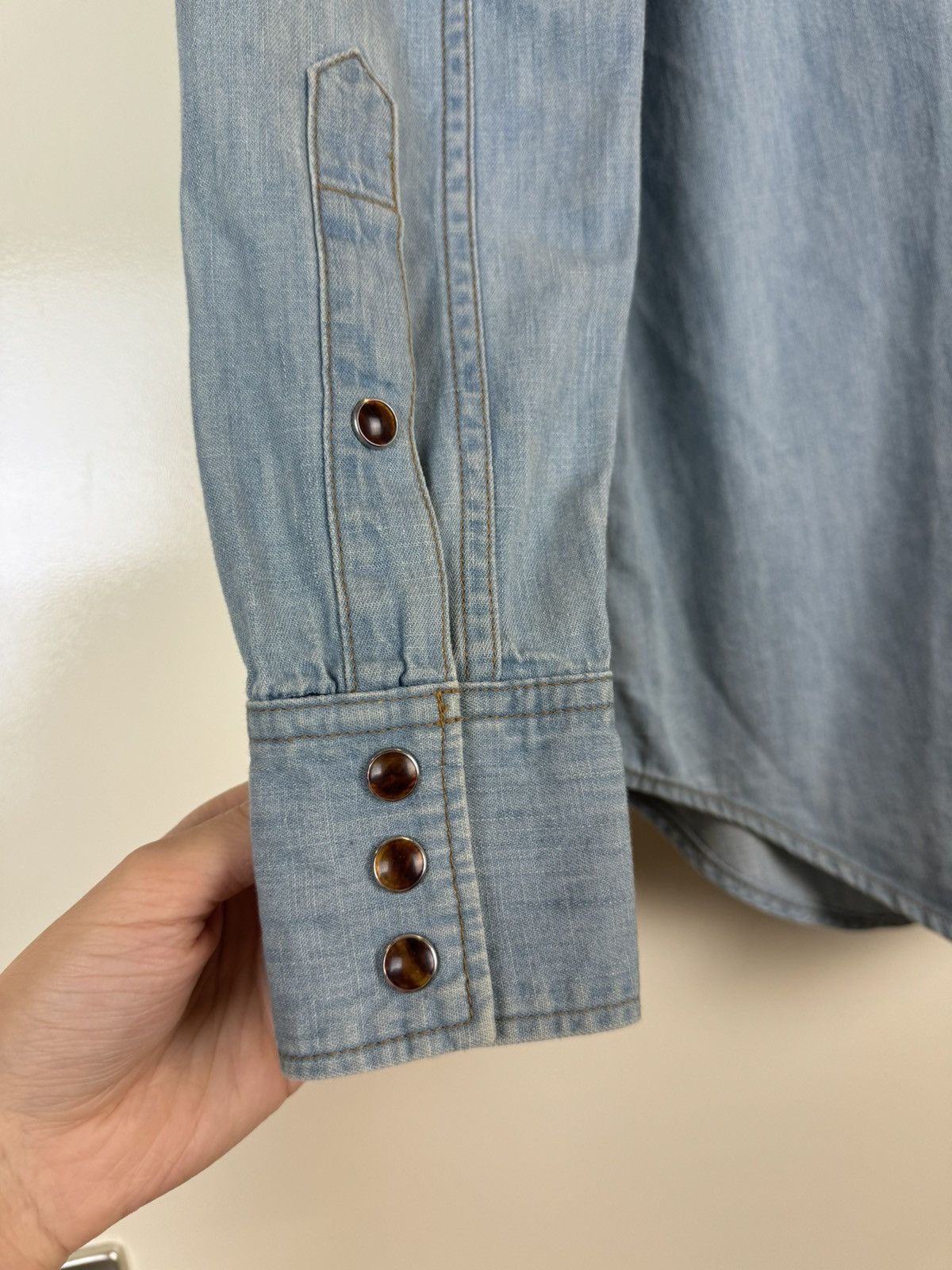 Saint Laurent Paris SAINT LAURENT Denim Light Blue Button Shirt Western Cowboy Size XS / US 0-2 / IT 36-38 - 11 Thumbnail
