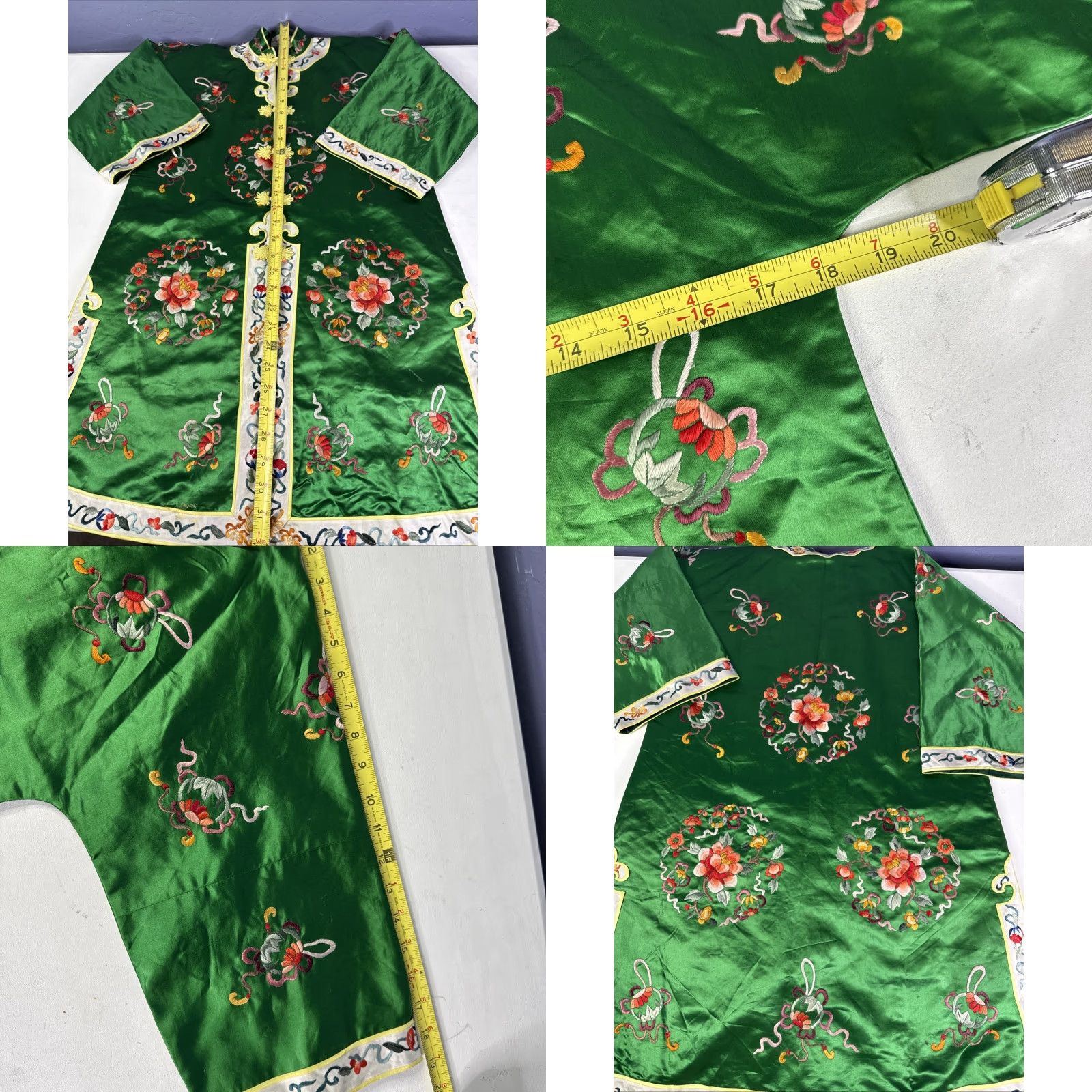 Vintage VINTAGE Golden Bee Chinese Silk Robe Embroidered Sz 10 Green Flowers Size ONE SIZE - 9 Thumbnail