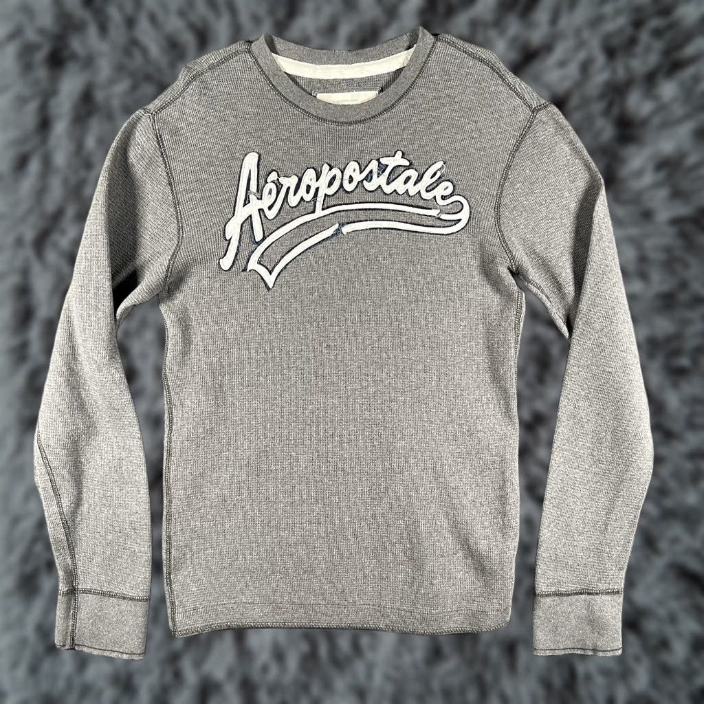 Aeropostale Aéropostale Shirt Mens Medium Gray Nineteen Eighty Seven Long Sleeve Thermal Crew Neck Graphic Print Logo Embroidered Pullover Casual Fall Winter Size US M / EU 48-50 / 2 - 1 Thumbnail
