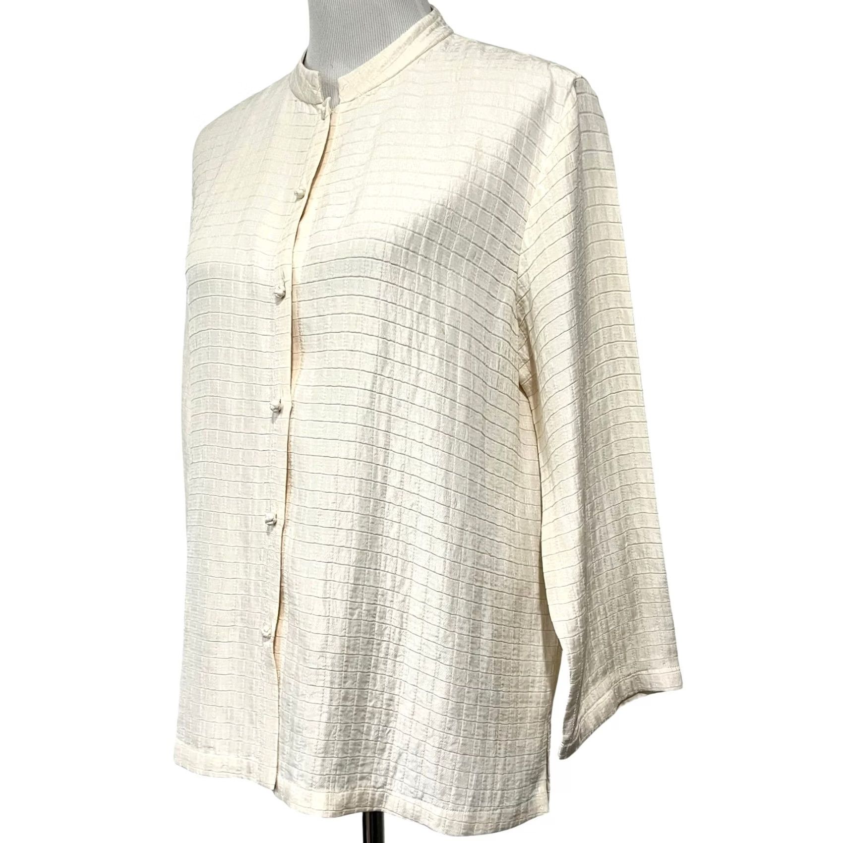 Eileen Fisher Eileen Fisher Jacket Womens M Cream Topper Silk Linen Blend Knob Button Closure size Size M / US 6-8 / IT 42-44 - 4 Thumbnail