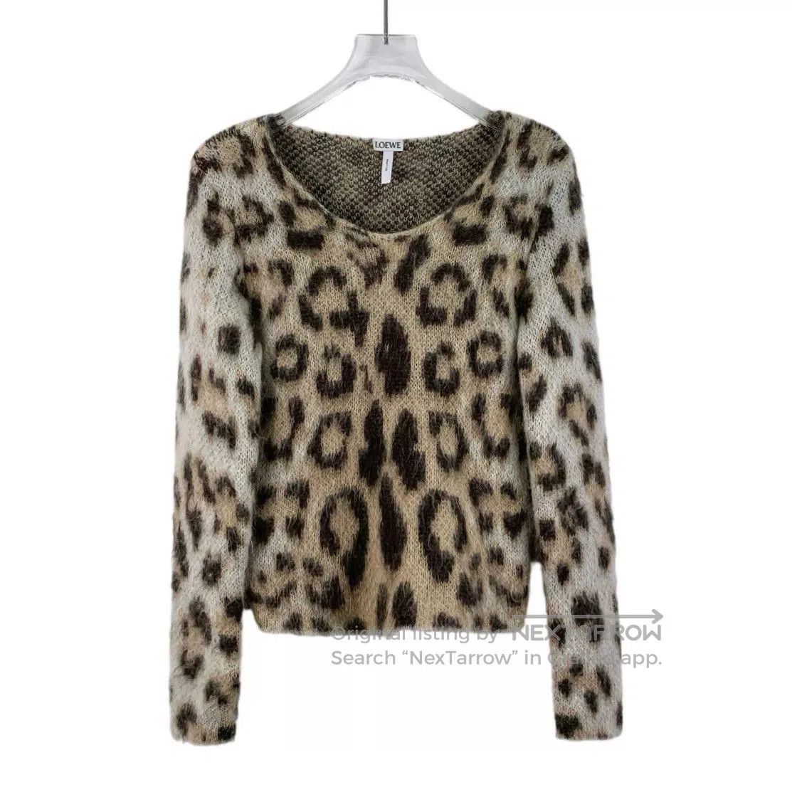 brown leopard print mohair long sleeve sweater.
